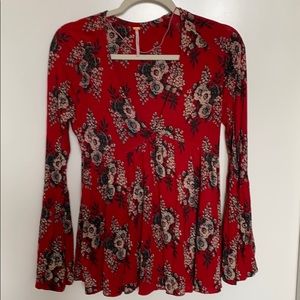 Free People Speak Easy Red Bubble Sleeve Red S